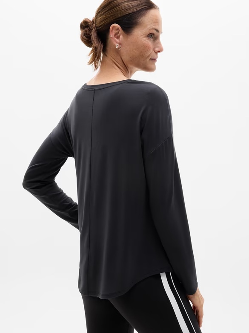 ATHLETA Women's Size L Black Move With Ease Long Sleeve Crew Neck Top Shirt
